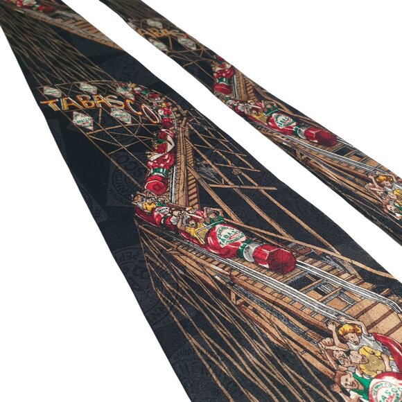 Tabasco Roller Coaster Bottles Server Silk Neck Tie Black Red Novelty Restaurant - Picture 2 of 5